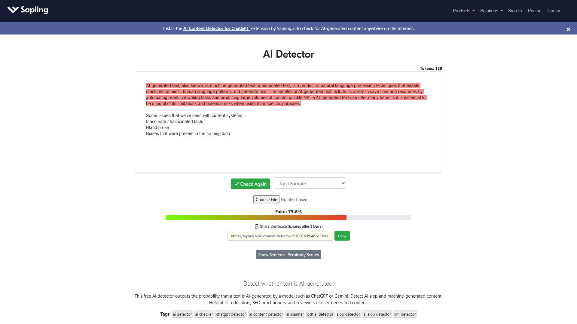 Sapling AI Content Detector